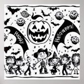 Poster Fête d'Halloween en noir et blanc (Devant)