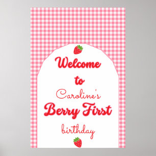 Poster Fête du 1er anniversaire Berry Sweet Strawberry