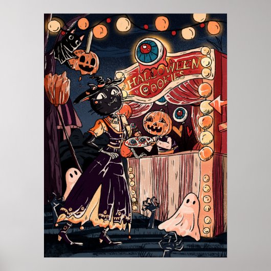 Poster Fête du costume d'Halloween sur une scène de nuit  (Devant)