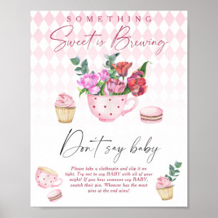 Poster Fête du thé floral baby shower Ne pas dire bébé