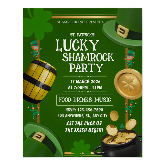 Poster Fête du Trèfle Chanceux St. Patrick Personnalisabl (Devant)