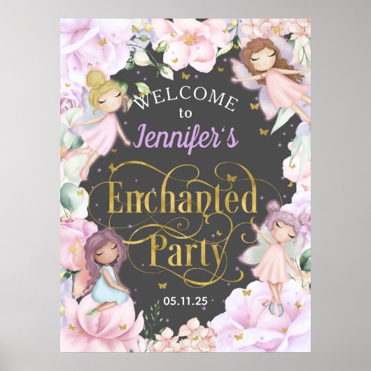 Poster Fête enchantée Fée thème fille anniversaire bienve (Devant)