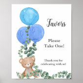 Poster Fête Faveurs Oh Garçon Ours Balloon Eucalyptus (Devant)