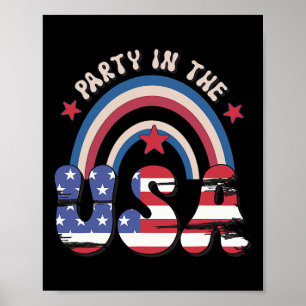 Poster Fête Groovy Vintage Aux Usa Arc-en-ciel Américain 