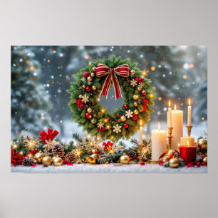 Poster Fête Joyeux Noël Festin saison bougies