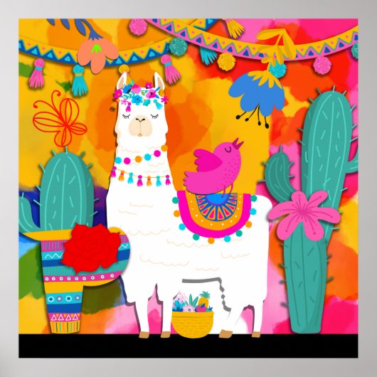 Poster Fête Llama Cinco De Mayo Colorful Fun Aquarelle (Devant)