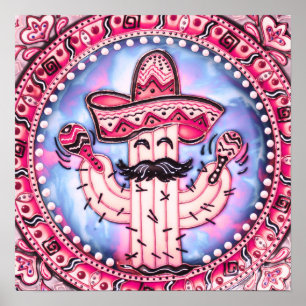 Poster Fête mexicaine Cinco de Mayo Sombrero Rose Blue
