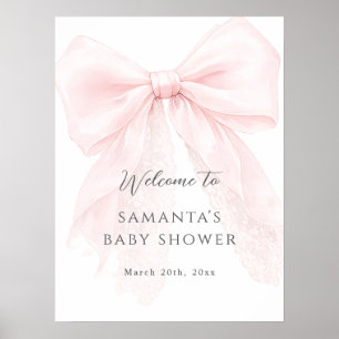 Poster Fête moderne de bébé fille avec un ruban rose