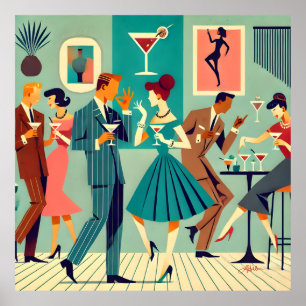 Poster Fête Moderne Du Milieu Du Siècle Martini Dance