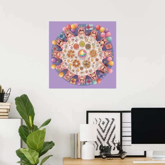 Poster Fête pour enfants avec thème Unicorn (Bureau à domicile)