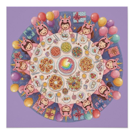 Poster Fête pour enfants avec thème Unicorn (Devant)