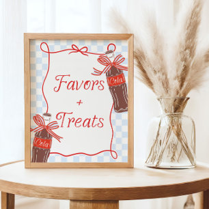 Poster Fête Prénatale Bébé Soda Rétro Bleu et Rouge Prêt