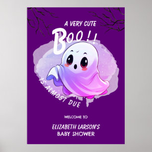Poster Fête Prénatale Boo Bébé Halloween Thème Deep Purpl