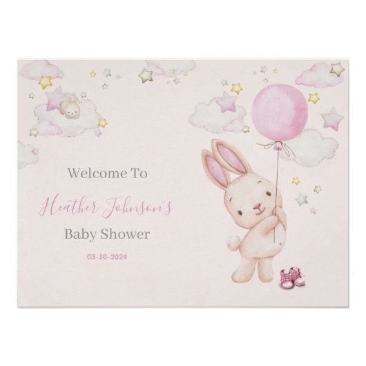 Poster Fête Prénatale de Bébé Lapin Fille (Devant)