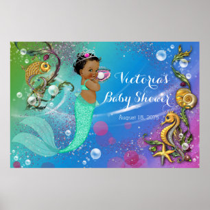 Poster Fête Prénatale de Bébé Sirène Ethnique Sous La Mer