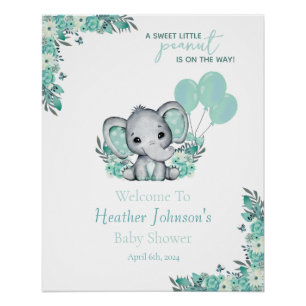 Poster Fête Prénatale Neutre pour Bébé Éléphant