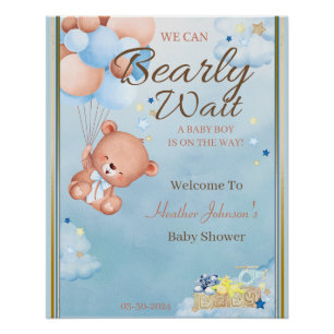 Poster Fête prénatale pour un bébé ours garçon