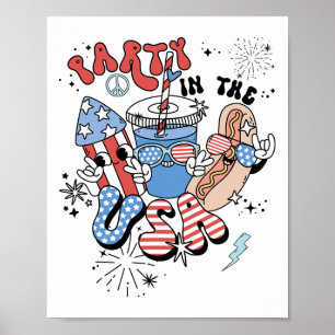 Poster Fête Rétro Dans Le Drapeau Usa Groovy 4 Juillet Pa