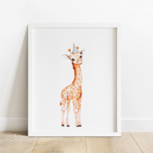 Poster Fête Safari sauvage Giraffe Animaux Anniversaire