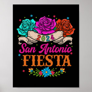 Poster Fête San Antonio Texas Roses Drôle Fiesta Mexicain