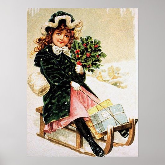 Poster fête vintage Fille de Noël (Devant)