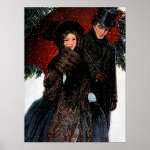 Poster fête vintage Noël couple vacances