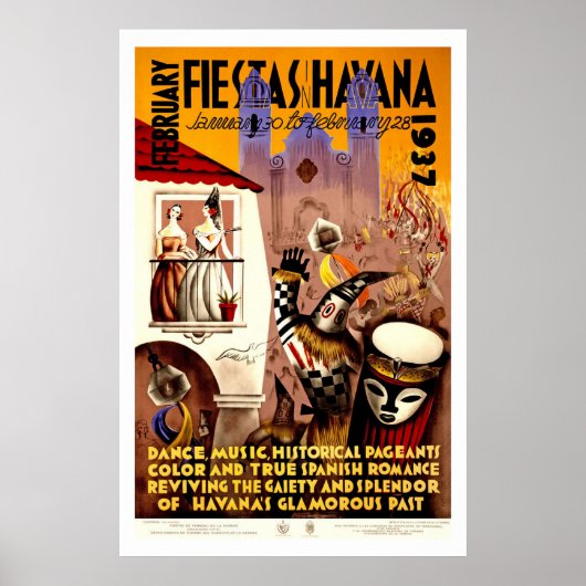 Poster Fêtes à La Havane Vintage voyage (Devant)