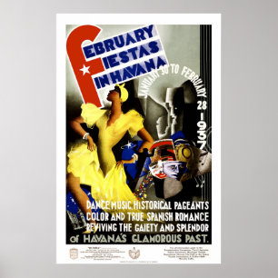 Poster Fêtes de février à La Havane Vintage voyage