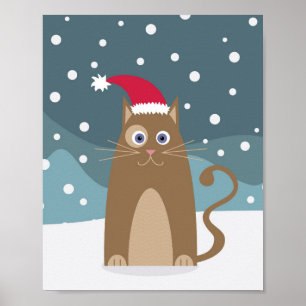 Poster Fêtes de Noël d'hiver père Noël chat animal de com