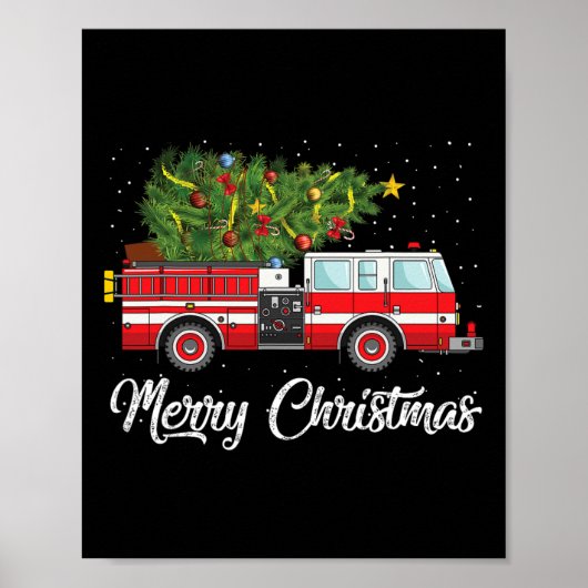 Poster Feu Camion Xmas Tree Funny Firefighter cadeau Joye (Devant)