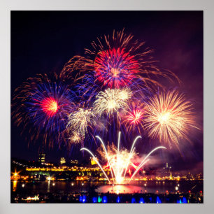 Poster Feu d'artifice bleu, rouge et or
