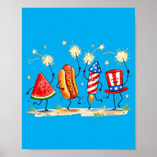 Poster Feu d'artifice de hot-dog de pastèque patriotique (Devant)
