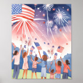 Poster Feu d'artifice du 4 juillet | Aquarelle USA (Devant)