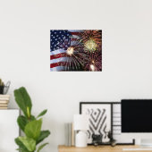 Poster Feu d'artifice et drapeau américain (Bureau à domicile)