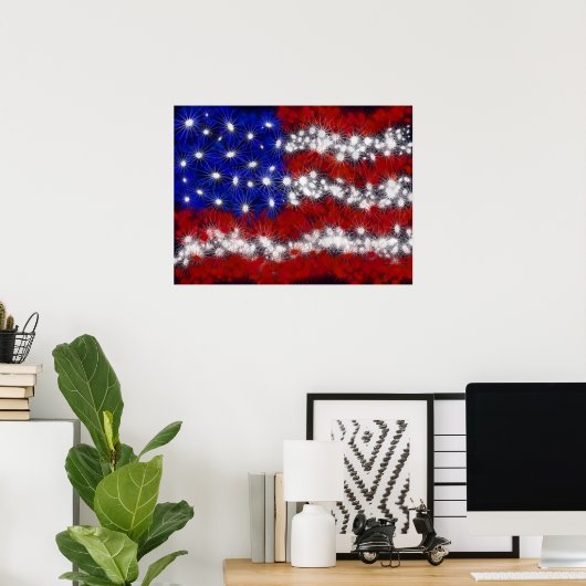 Poster Feu d'artifice étoiles et rayures drapeau américai (Bureau à domicile)