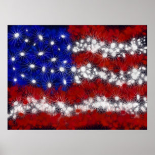Poster Feu d'artifice étoiles et rayures drapeau américai