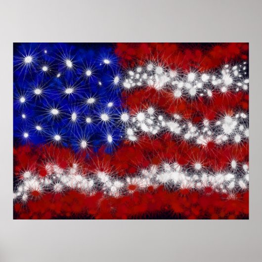 Poster Feu d'artifice étoiles et rayures drapeau américai (Devant)
