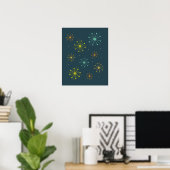 Poster Feu d'artifice rétro Starburts sur Bleu foncé Mids (Bureau à domicile)