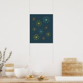 Poster Feu d'artifice rétro Starburts sur Bleu foncé Mids (Cuisine)