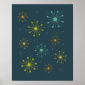 Poster Feu d'artifice rétro Starburts sur Bleu foncé Mids (Devant)