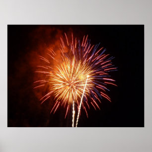 Poster Feu d'artifice rouge, blanc et bleu I Patriotique