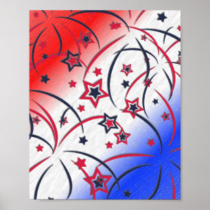 Poster Feu d'artifice sur bleu blanc rouge