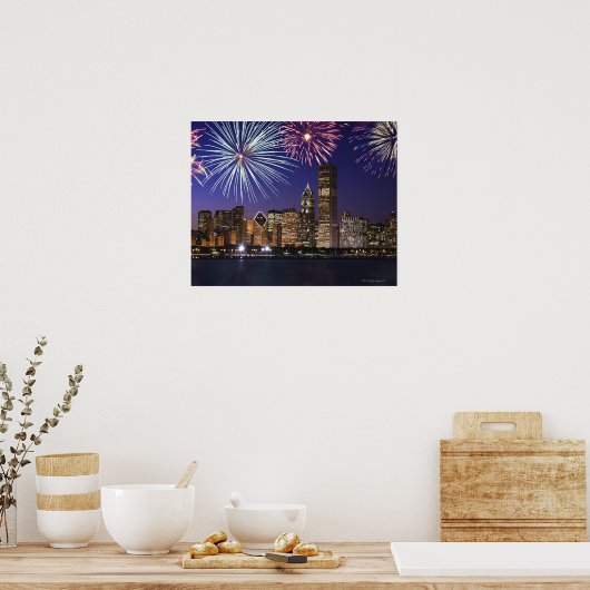 Poster Feu d'artifice sur la skyline de Chicago (Cuisine)