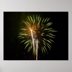 Poster Feu d'artifice vert et or Fête de vacances