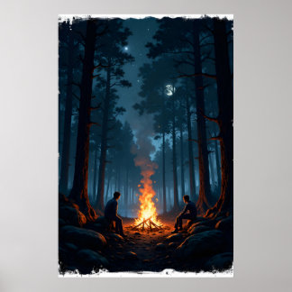 Poster Feu de camp sous un ciel étoilé serein