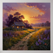 Poster Feu de campagne - Paysage de style peint (Devant)