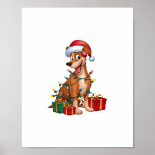 Poster Feu de Noël Éclairage Santa Hat Pinscher Chien Noë