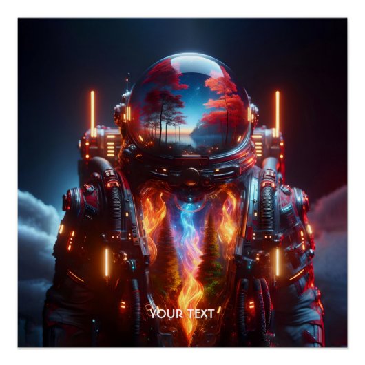 Poster Feu de paysage d'astronautes mignons Imaginaire (Devant)