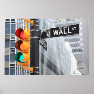 Poster Feu de signalisation et signe de Wall Street