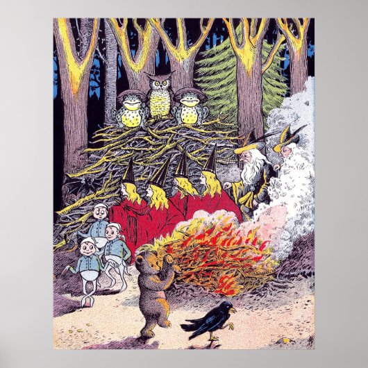 Poster Feu d'Halloween avec ours et Brownies (Devant)